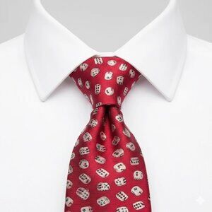 Gucci Silk Tie Italy Made Vintage Dice Gambler Print Red White